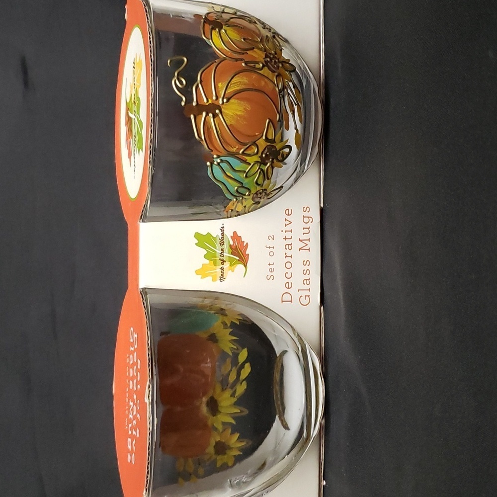 Neck of the Woods Set/2 Clear 16 oz. Mugs with Pumpkins, Sunflowers